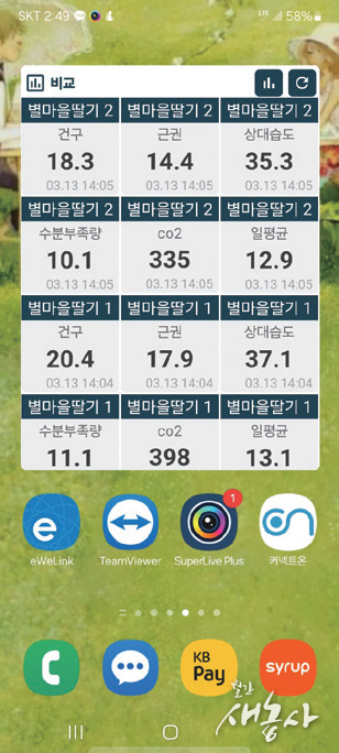 스마트팜 관리용 스마트폰 화면
